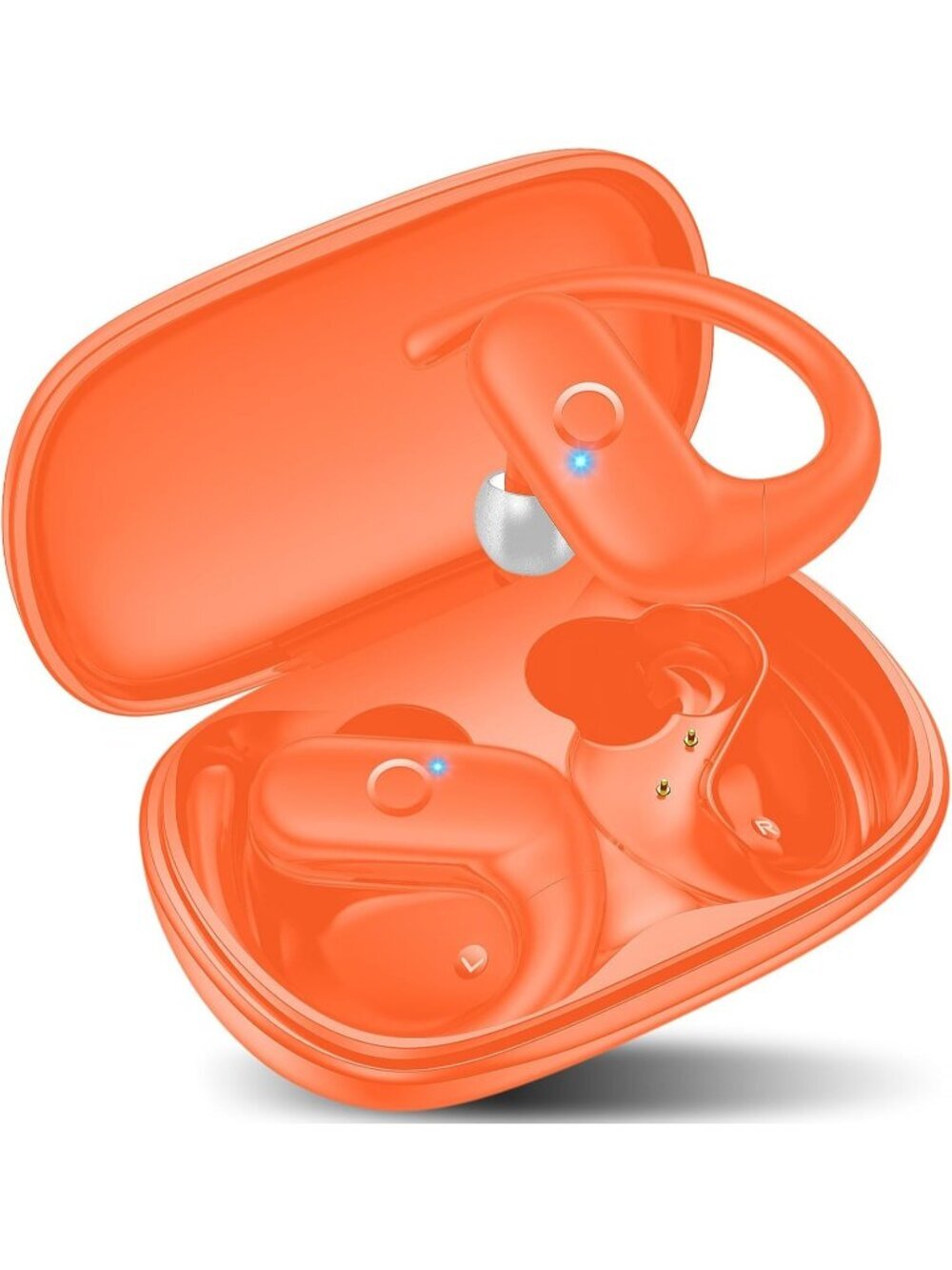 Wireless Orange Earbuds Bluetooth Sport Deep Bass Sound 60Hrs Playtime Earhook